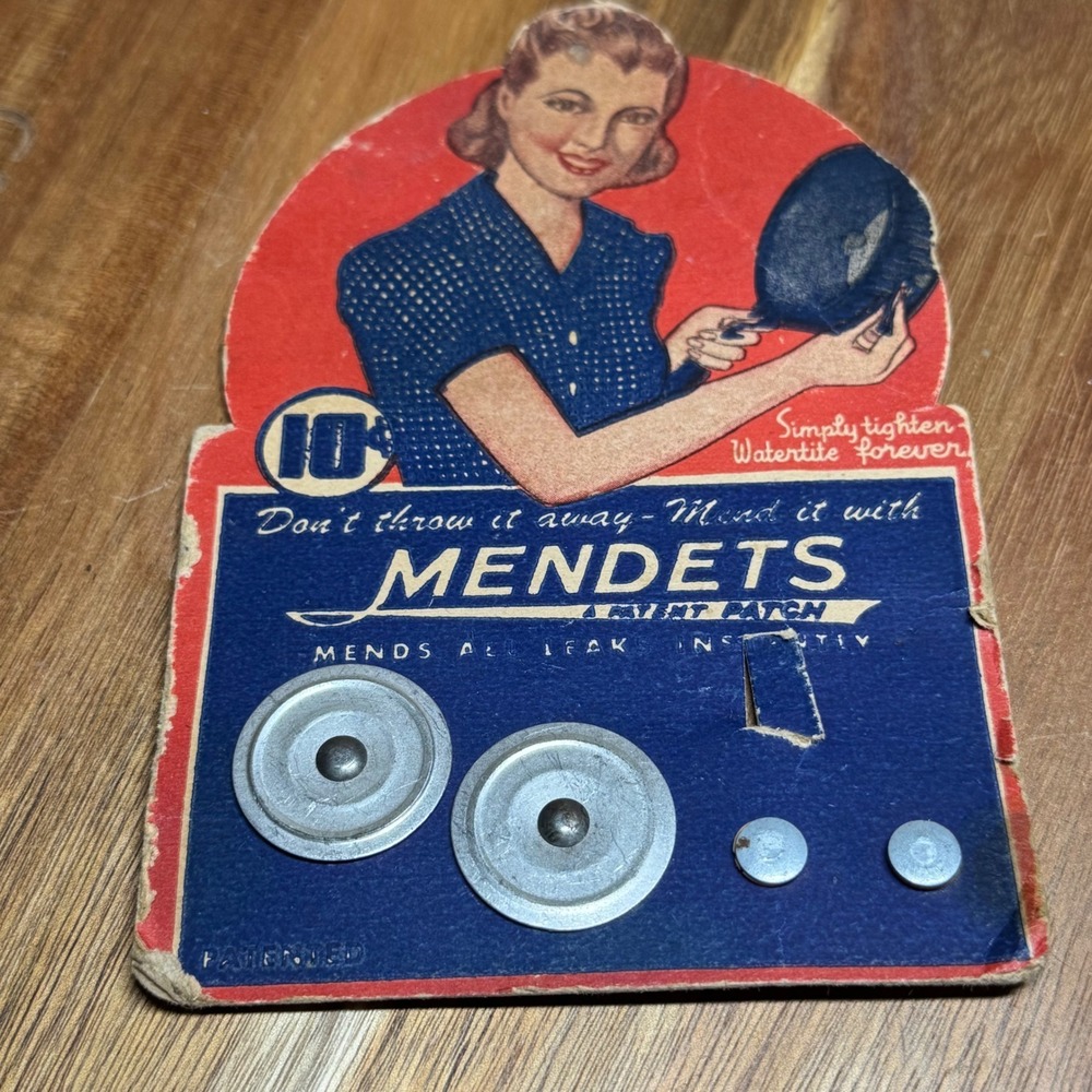 Vintage 40s Mendets Patent Patch Kit Collette Mfg Co General Store Display Card